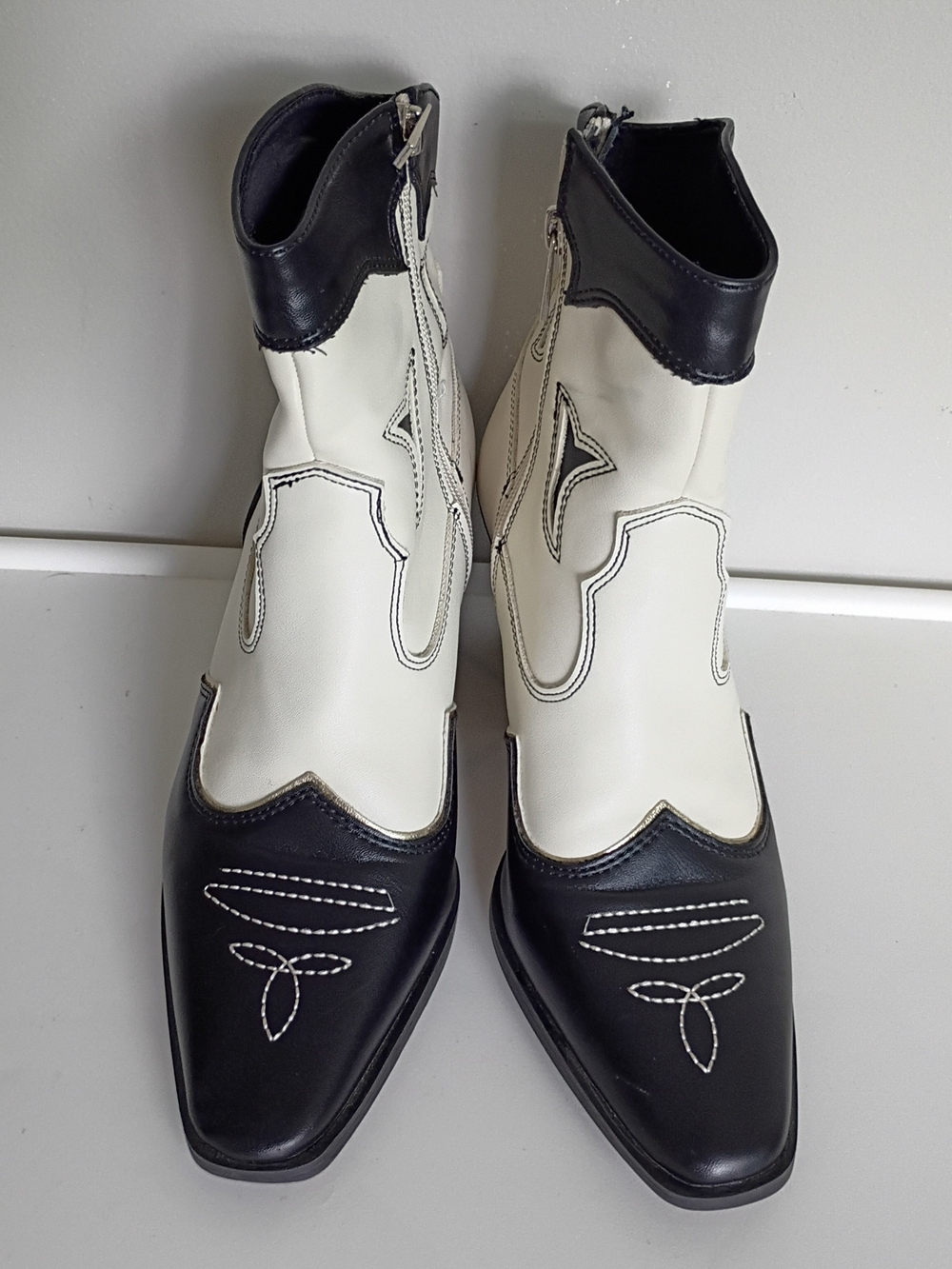 Forever 21 Black and White Western Ankle Booties